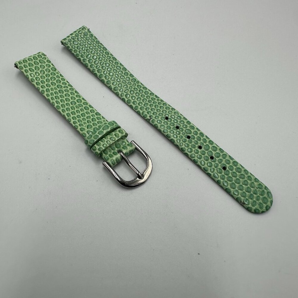 3/$30 Croton Green Replacement Watch Band 14MM Embossed Leather Silver Buckle